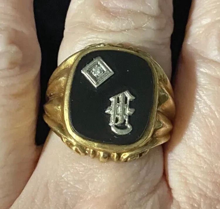 Art Deco 14k Gold Onyx Diamond Ring Mens Sz 8