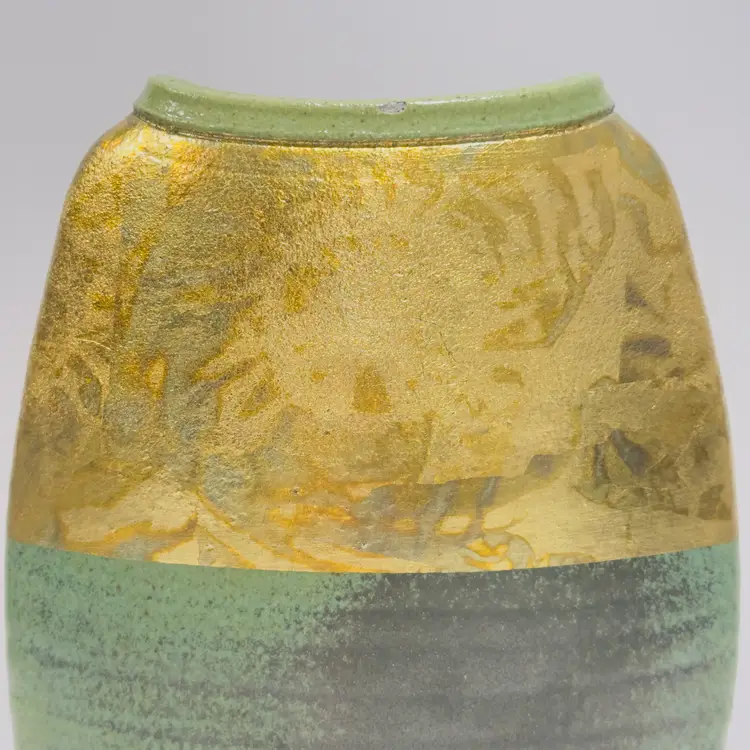 #1269 Art Pottery Designed and Signed Michael Weinberg, Tall Flat Metallic Ceramic Pottery Vase