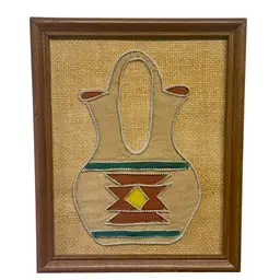 Framed Native Wedding Vase Zipper Sand Art Wall Decor 11”x9””
