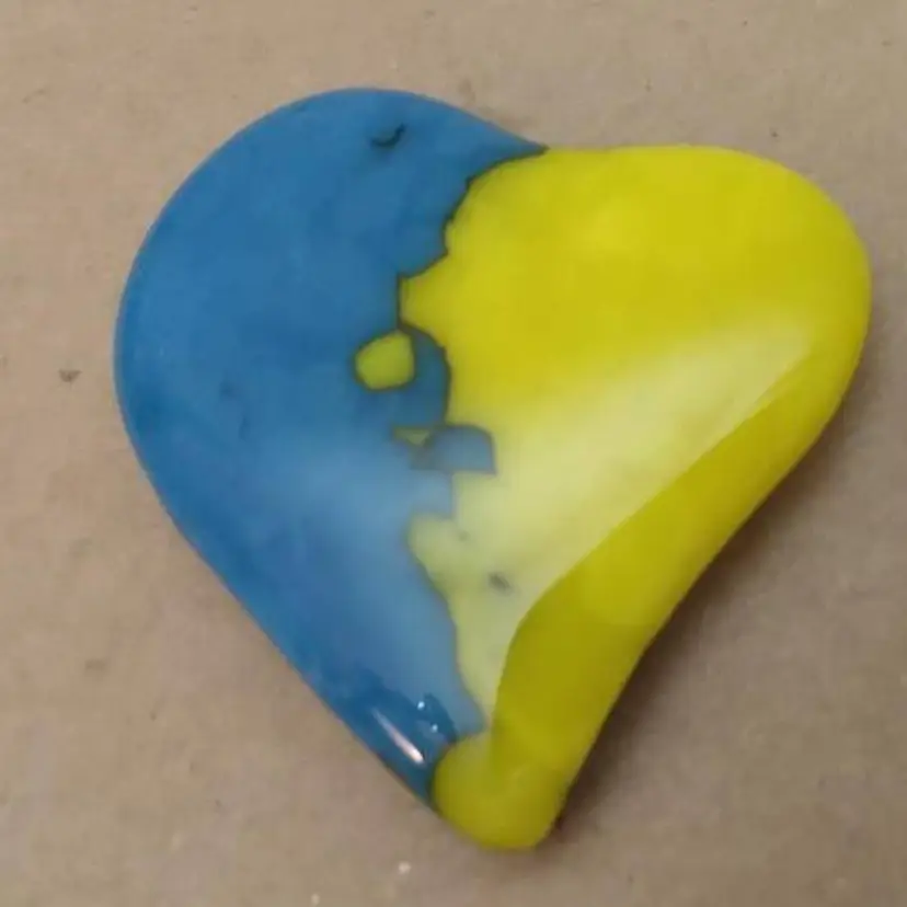 Made by Me! Fused Glass Pocket Heart Ukraine Blue and Yellow 2" Handcrafted Studio Art