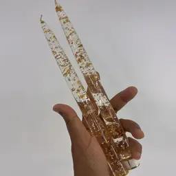 **Pick Of The Week** Gold/Rose Gold & Silver Flecks Lucite Candles 10” Set/2