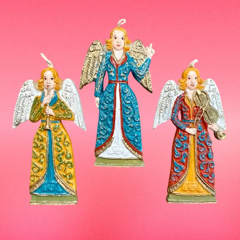 Vintage Wax Ornaments Cast From Antique German Mold | Small Angel TRIO c1675