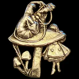 Bergamot Signed Alice In Wonderland Brooch Mushroom and Caterpillar 1.5”