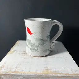 Studio Pottery Coffee Mug W/fish