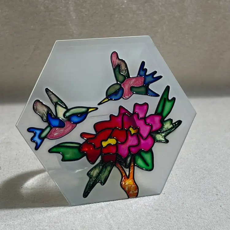 Painted "stained glass" Look -  hummingbird votive candle holder