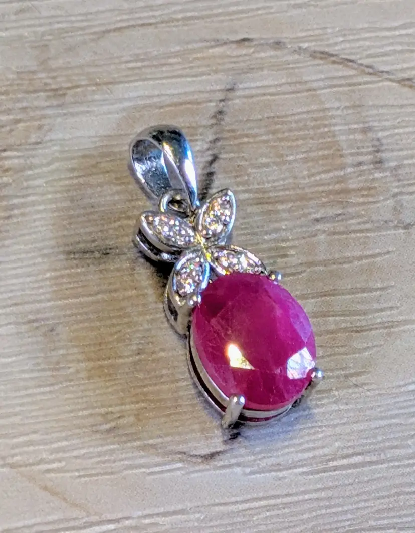 STAUER 925 Sterling Silver Pendant With Faceted Natural Ruby And CZ Stones