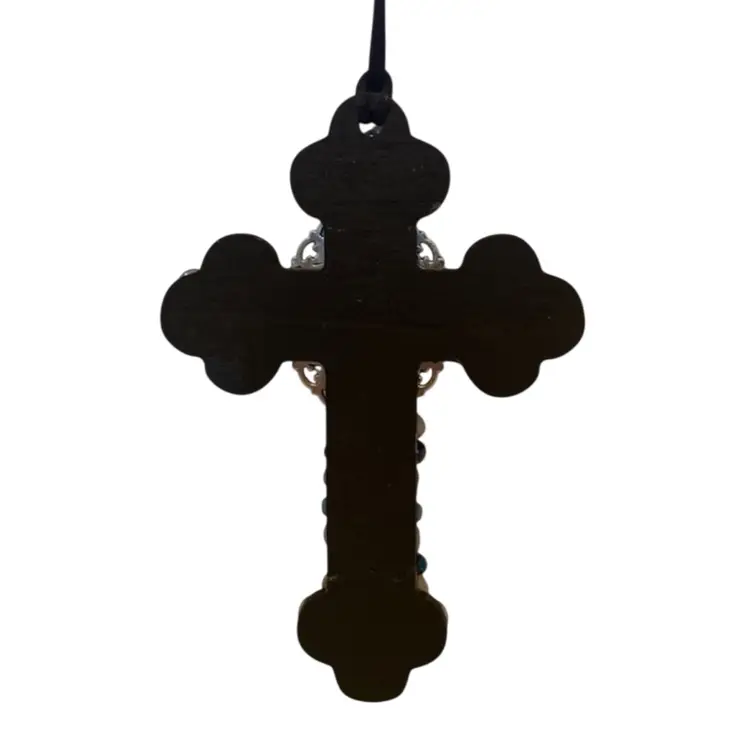 Handmade Sacred Heart Of Jesus 4” Cross Ornament Or Wall Hanging