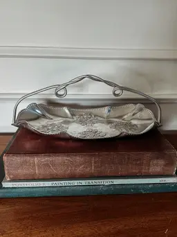 vintage hammered aluminum serving tray with a twisted handle