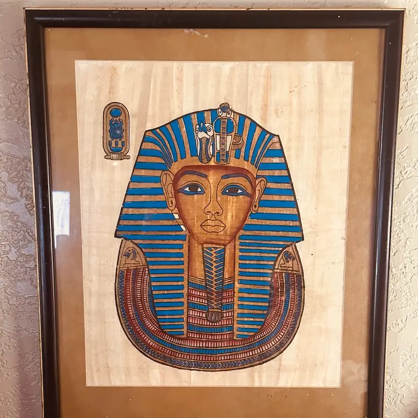 86. King Tut Papyrus Print. Framed and matted. VTG