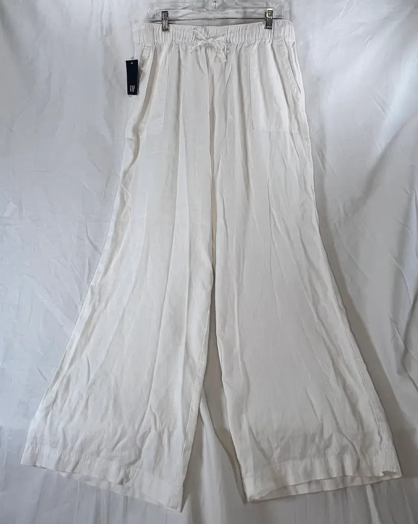 GAP White Linen Wide Leg Pants Women’s Large NWT Elastic Waist Summer Resort