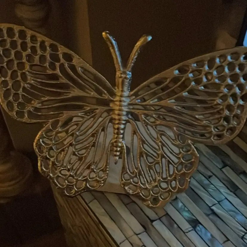 Gold Metal Butterfly On Marble Stand