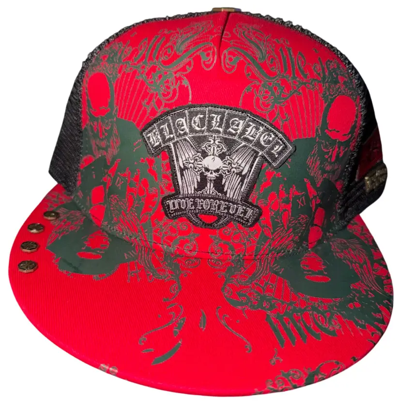 $40 Blac Label "Live Forever" trucker hat, a graphic streetwear snapback.
