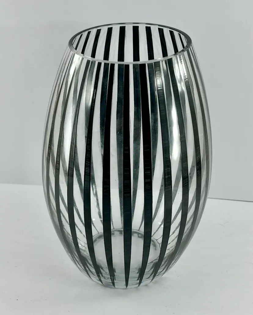 Vintage Nybro Glass Black & Clear “Twist” Vase