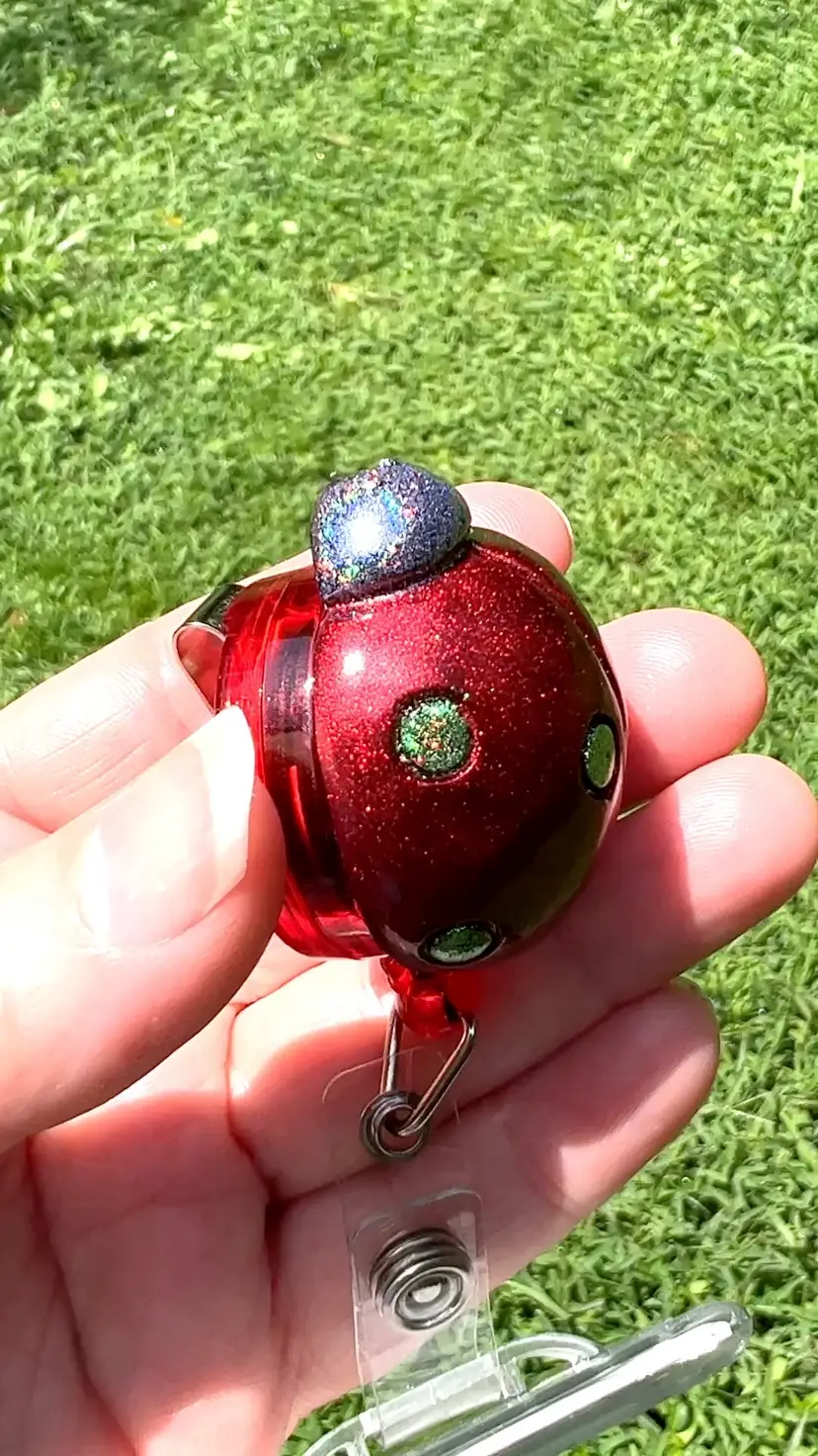 Ladybug Retractable Badge Reel. Handmade With Resin & Pigments By Me🫶. Sparkly Red ❤️!