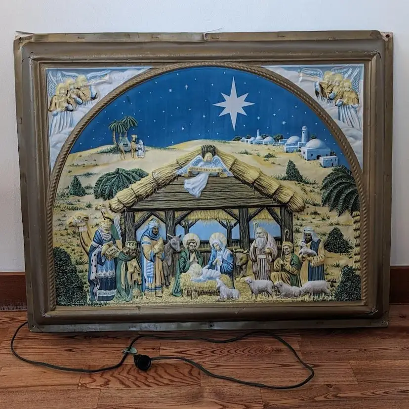 1955 NOMA Lighted Nativity Christmas Display MCM Vinylite Blow Mold