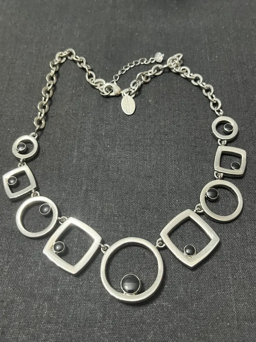 White House Black Market 2 Sided Silvertone Necklace 18-20”