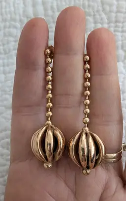 Vintage Hand Made Gold Plated Drop Earrings with Beaded Chain, Italy
