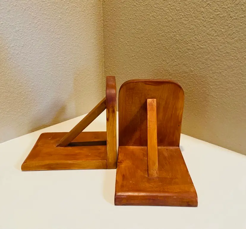 Vintage Wooden Bookends Mid Century Modern Rustic Farmhouse Cottage