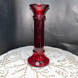 Vintage Indiana Glass Ruby Red Candlestick Or Bud Vase.