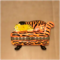 Vintage Takahashi San Francisco Ceramic Trinket Box With Cat on Sofa