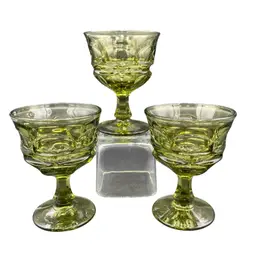 3 Vintage Fostoria "Argus Green" Sherbet/Champagne Glasses, 5.1", Henry Ford Museum
