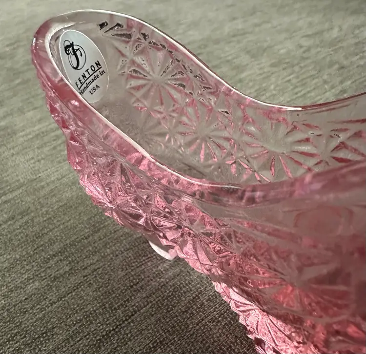 Fenton Pink Slipper Shoe Cat Head W Sticker