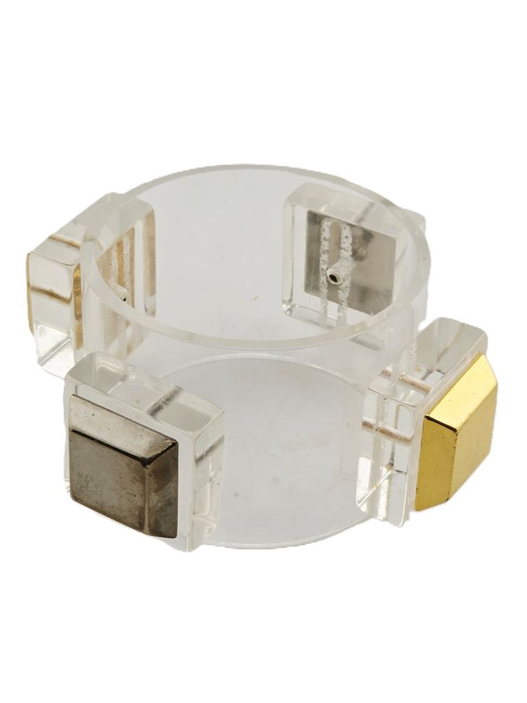 Rare Unsigned Julie Rubano Wide Lucite Cuff Bracelet With 2 Raised Metal Squares
