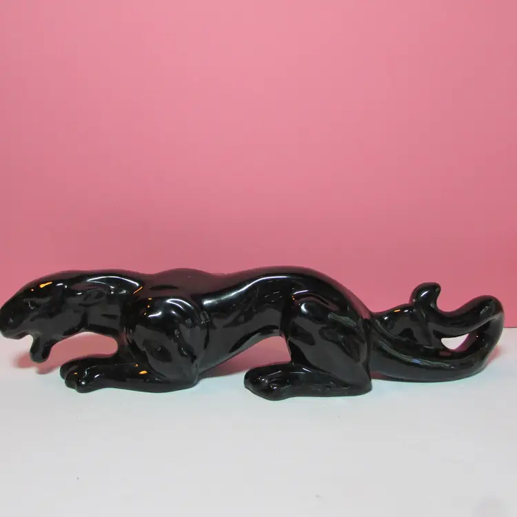 vintage ceramic black prowling panther figure 14" long MCM