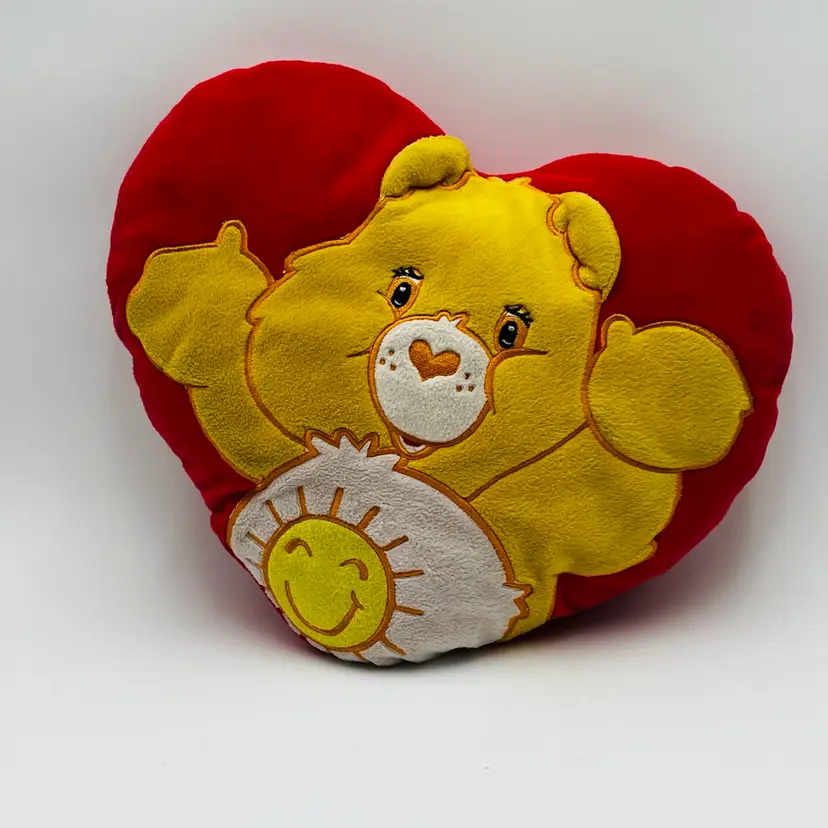 2002 Care Bears Funshine Yellow Bear Stuffed Plush Red Heart Shaped Pillow Valentines 