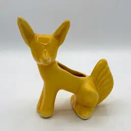 Vintage Pottery Small Yellow Fox? Dog? Deer? Planter Art Deco Country Farmhouse