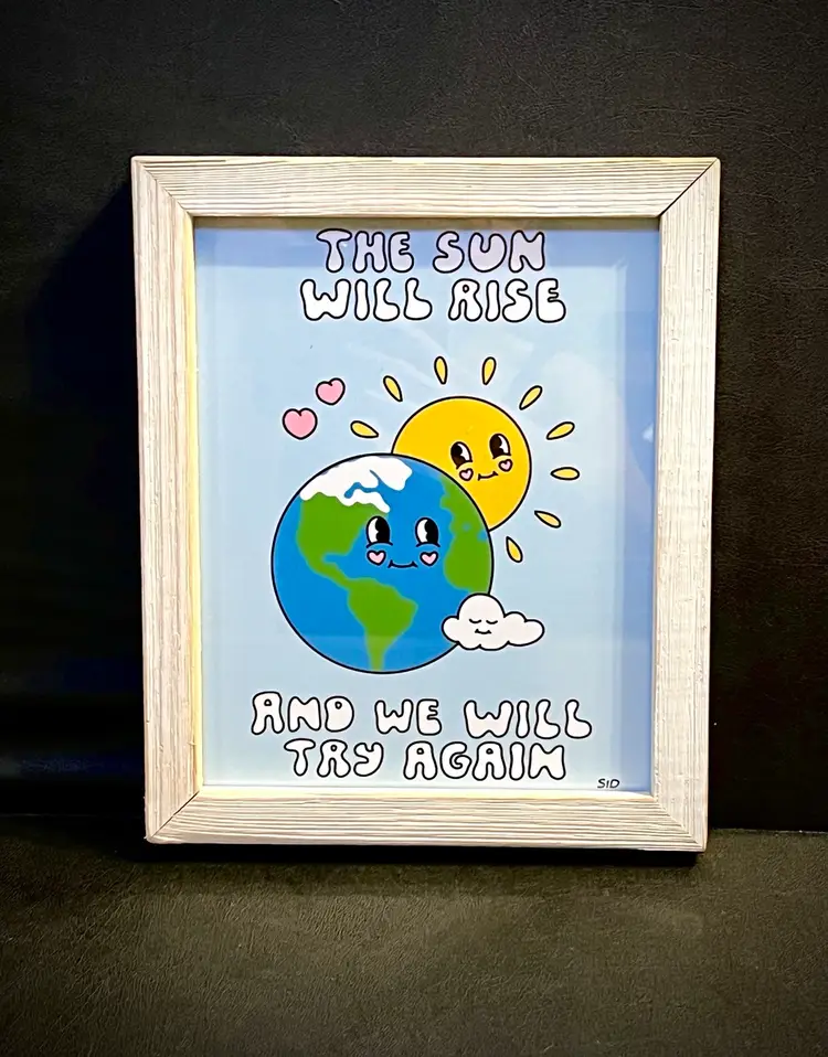 🌞💙”The Sun Will Rise and We Will Try Again” Framed Print💙🌞