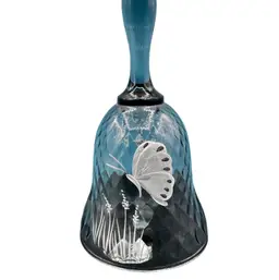 Fenton Blue Glass Diamond Quilted Butterfly Bell ~ Hand Painted By Amy S.