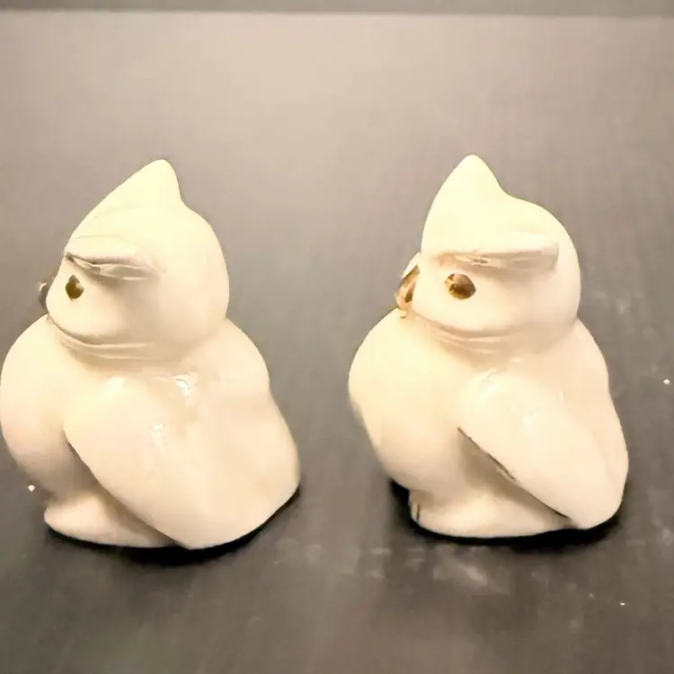 Vintage Ceramic White Owl W/Gold Eyes & Beaks Figurines