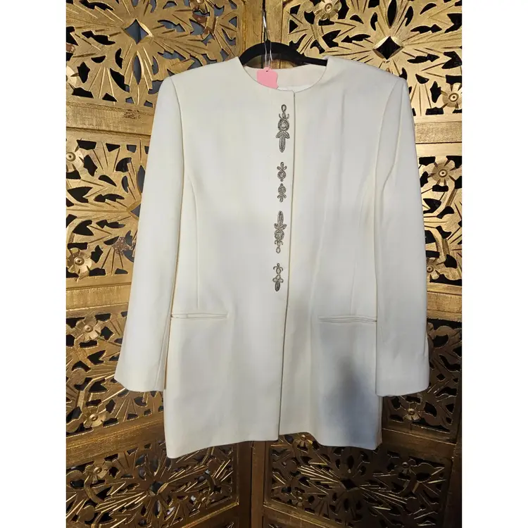 1980s VOLUP SIZE Mondi Cream Wool & Cashmere blazer with silver embroidery