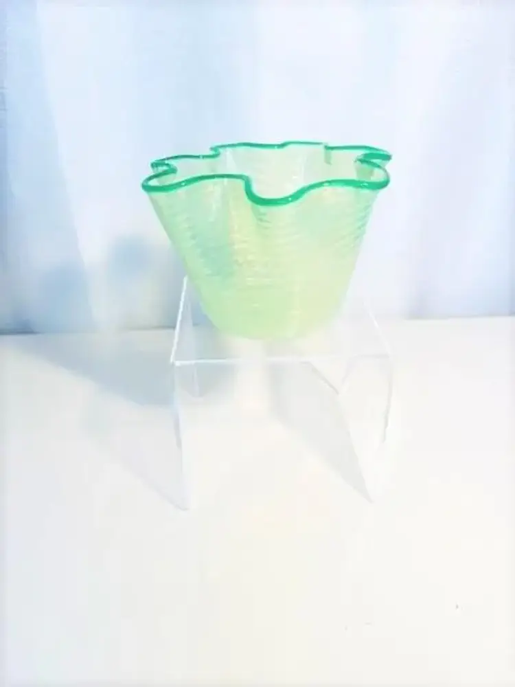 Murano Fratelli Toso Opalescent Swirl Glass Dish Vase Gold Swirl Green Crest 4 1/2" tall x 4 1/2" wide | Vintage MCM Murano Italy Fratelli Toso Art Glass Dish Bowl