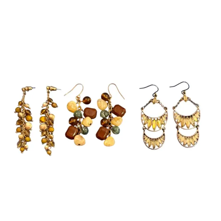 Lot (3) Pairs of GoldTone Beaded Dangle Earrings 2.25”-2.5”