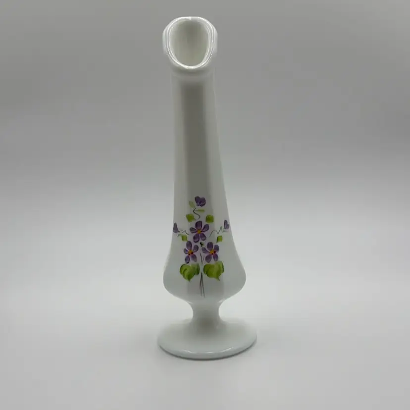 Fenton "Violets in the Snow" Milk Glass Bud Vase