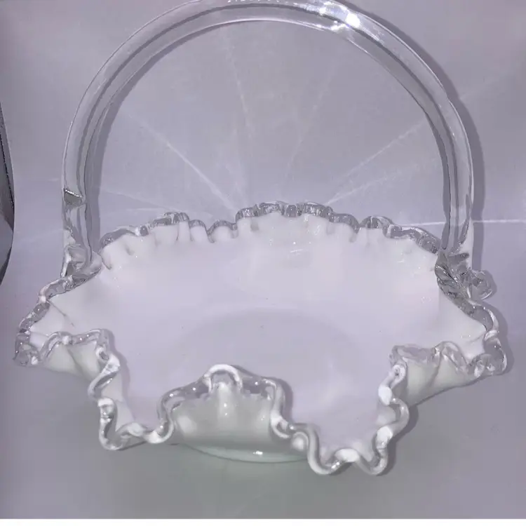 Vintage Fenton Silver Crest Basket  6 1/2” Tall 8” Wide