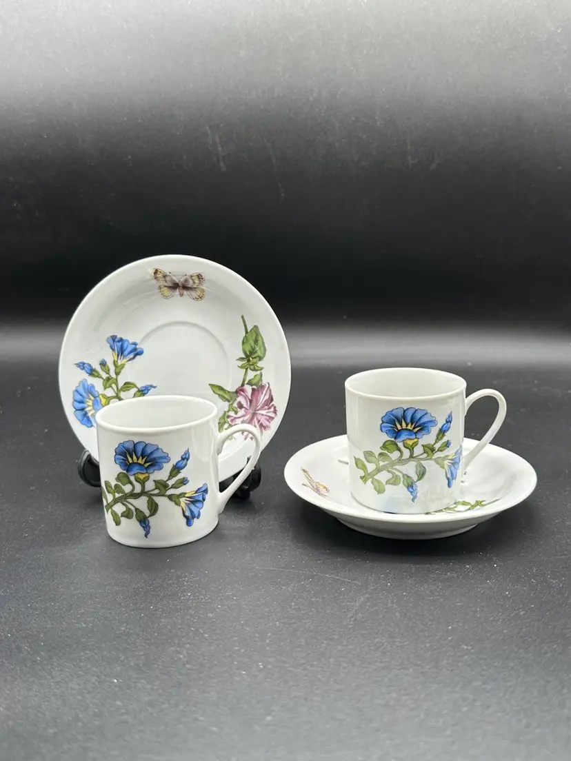 Cordon Bleu International Demitasse Floral Cup and Saucer Set of 2