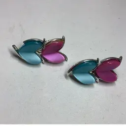 Coro Pink & Tourquise Heart shaped Clipon Earrings