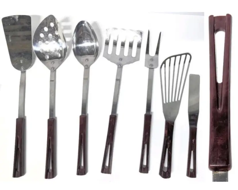 VIntage Stanhome Kitchen Utensil Set Featuring Stainless Steel Heads and Brown Bakelite Handles