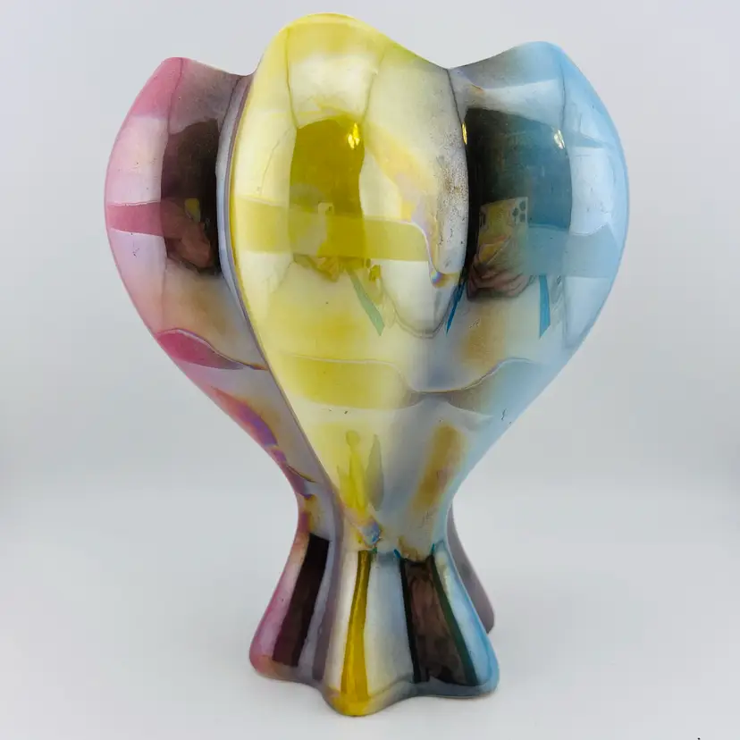 Vintage Sicas Sesto Fiorentino Rainbow Lustre Glaze Balloon Vase 9”