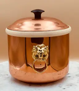 Vintage Coppercraft Guild Ice Bucket With Brass Lion Head Handles