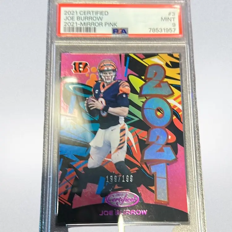 2021 Panini Certified Football Joe Burrow Graffiti Mirror Pink 199/199 PSA Mint 9