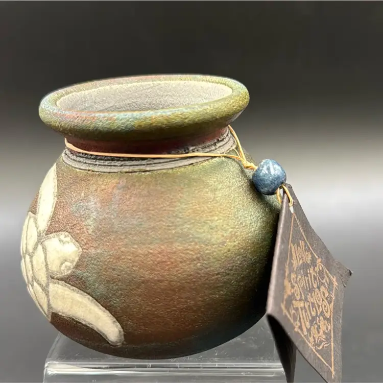 Small Turtle Raku Glaze Vase Signed Ben Driscoll