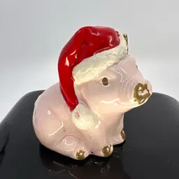 Pink Ceramic Pig With Santa Hat