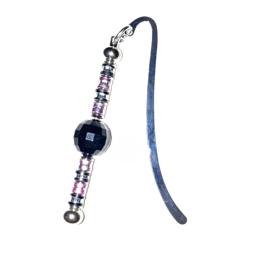 Bookmark Handmade By Me! 3 1/4”Silver Black And Pink