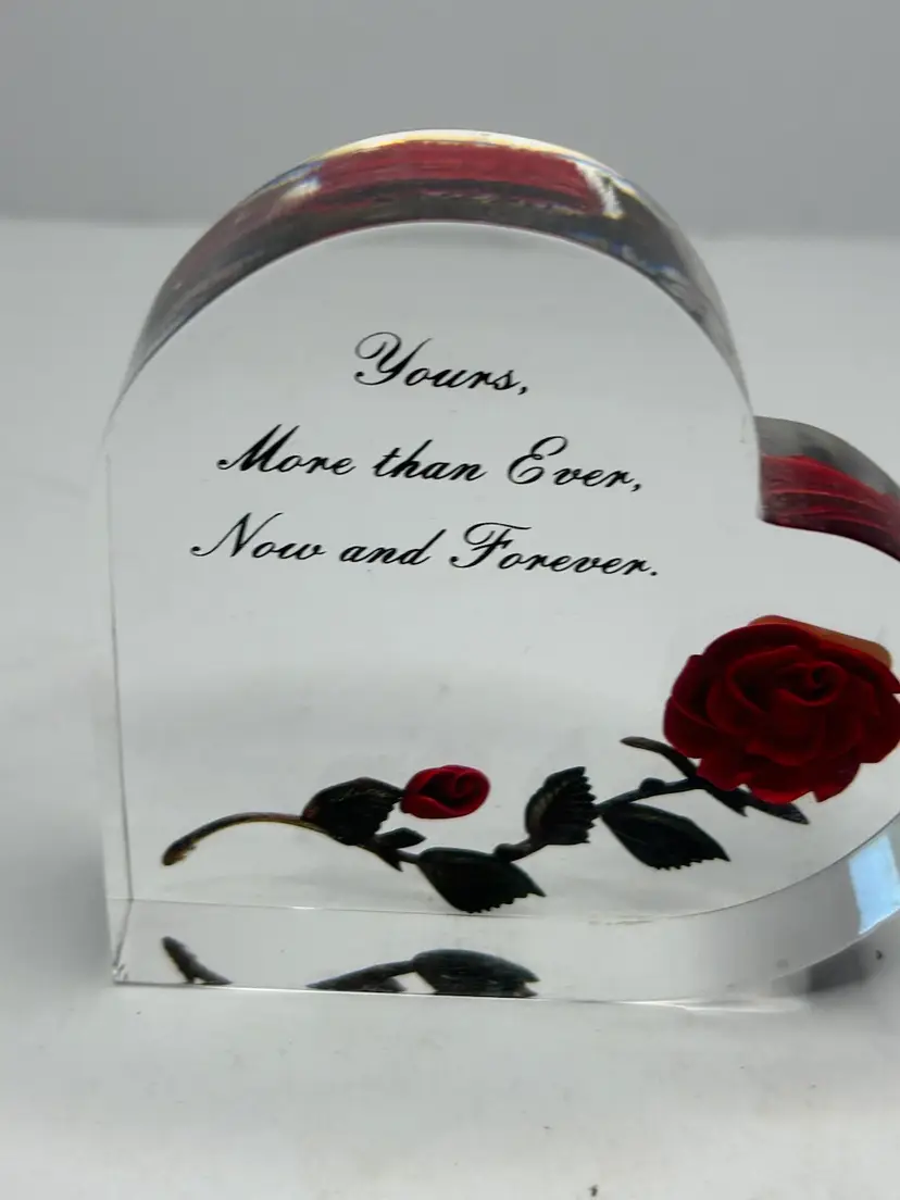 Lucite Heart Red Rose “Yours More Than Ever Now And Forever “ Minimal Scratches @4x4