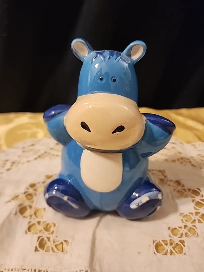 Vintage 80's Blue Hippo Piggy Bank
