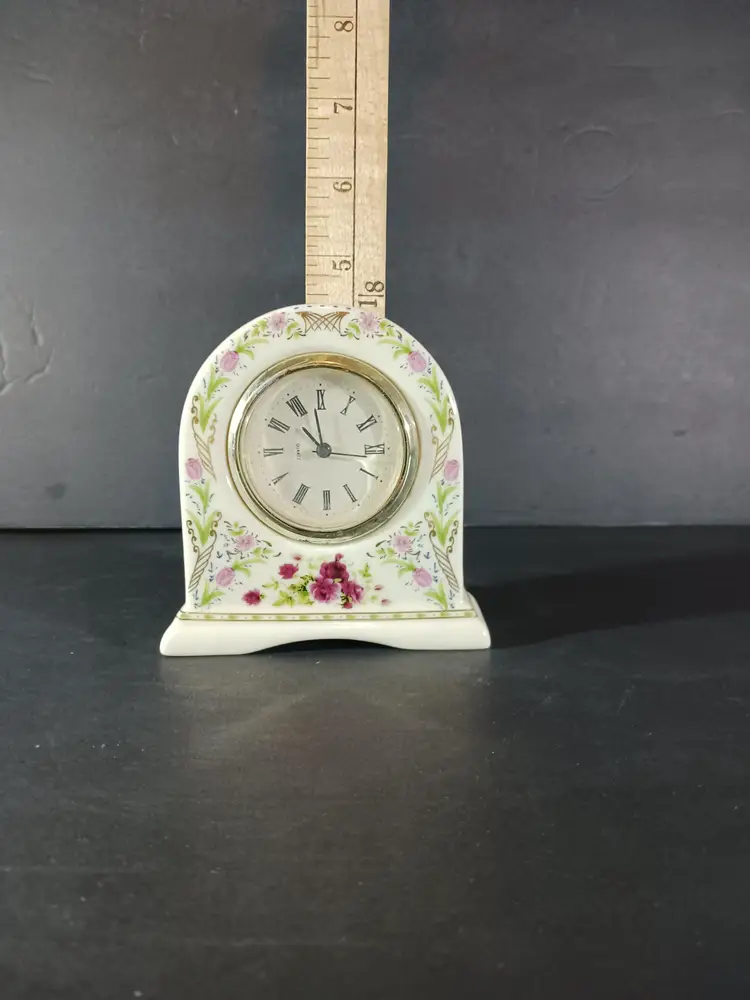 JJI International PORCELAIN DESK CLOCK Vintage Quartz Colorful Floral